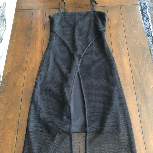 Next Up black slinky knit dress with long netting very sexy skinny straps size 6 - Picture 3 of 7
